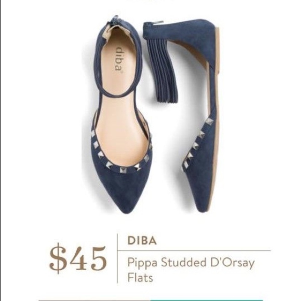 Diba Pippa Navy Studded Ankle Strap Flats